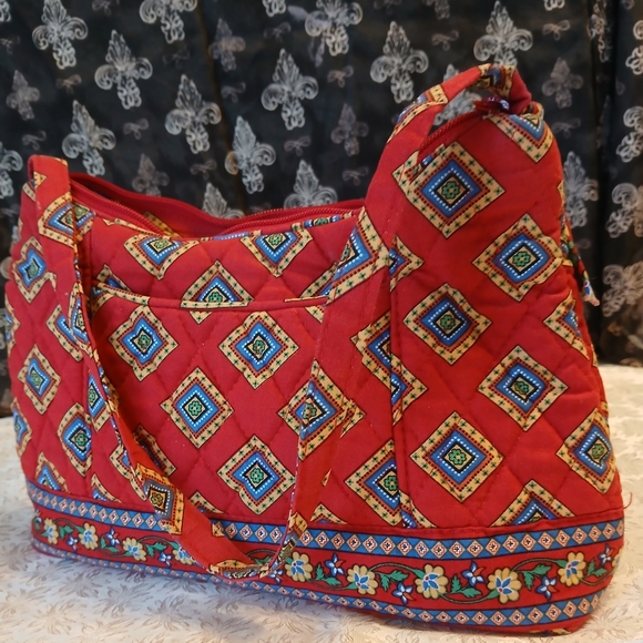 Vera Bradley Red and Blue Satchel with Geometric Patterns - Picture 2 of 7